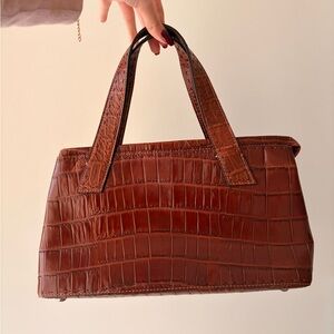 Fossil Brown Crocodile-Embossed Satchel